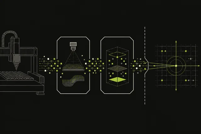 Illustrative CNC evidence flow passing through offline validation stages before a hard machine-control boundary.